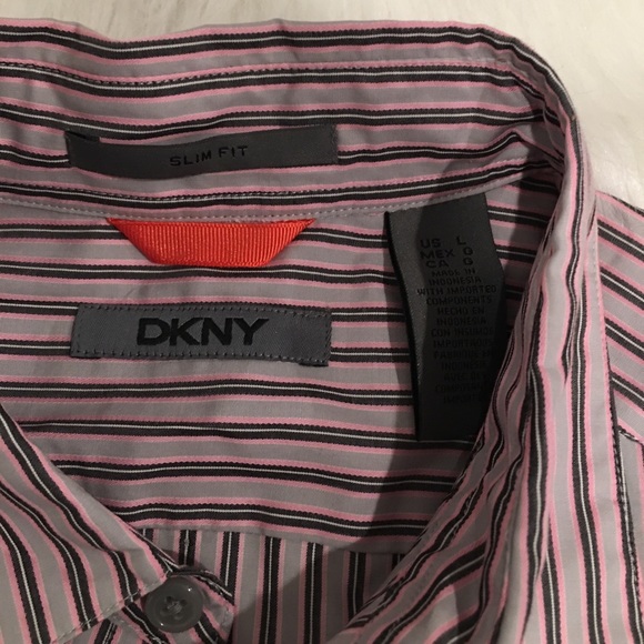 DKNY Pink Stripped Slim Fit Button Down Shirt - Picture 2 of 4